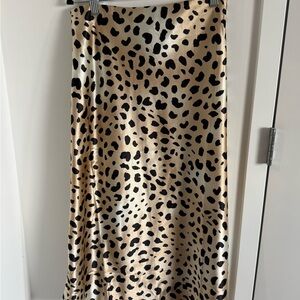 Satin Animal Print Midi Skirt in Beige and Black